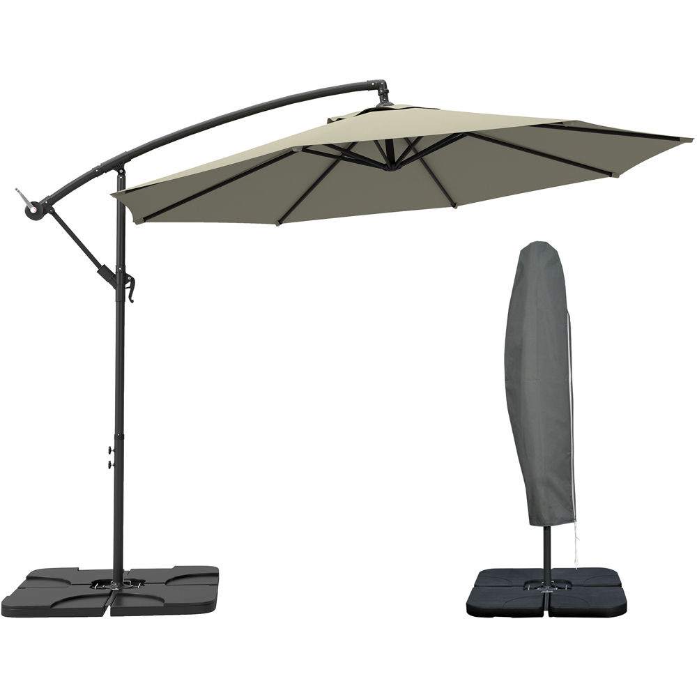 Outsunny Light Grey Banana Cantilever Parasol with Base Weights and Cover 3m Image 1