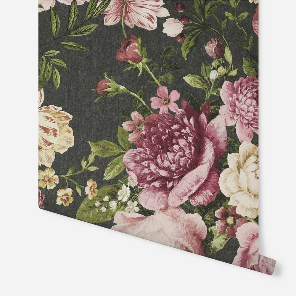 Arthouse Tapestry Floral Charcoal Pink Wallpaper Image 3