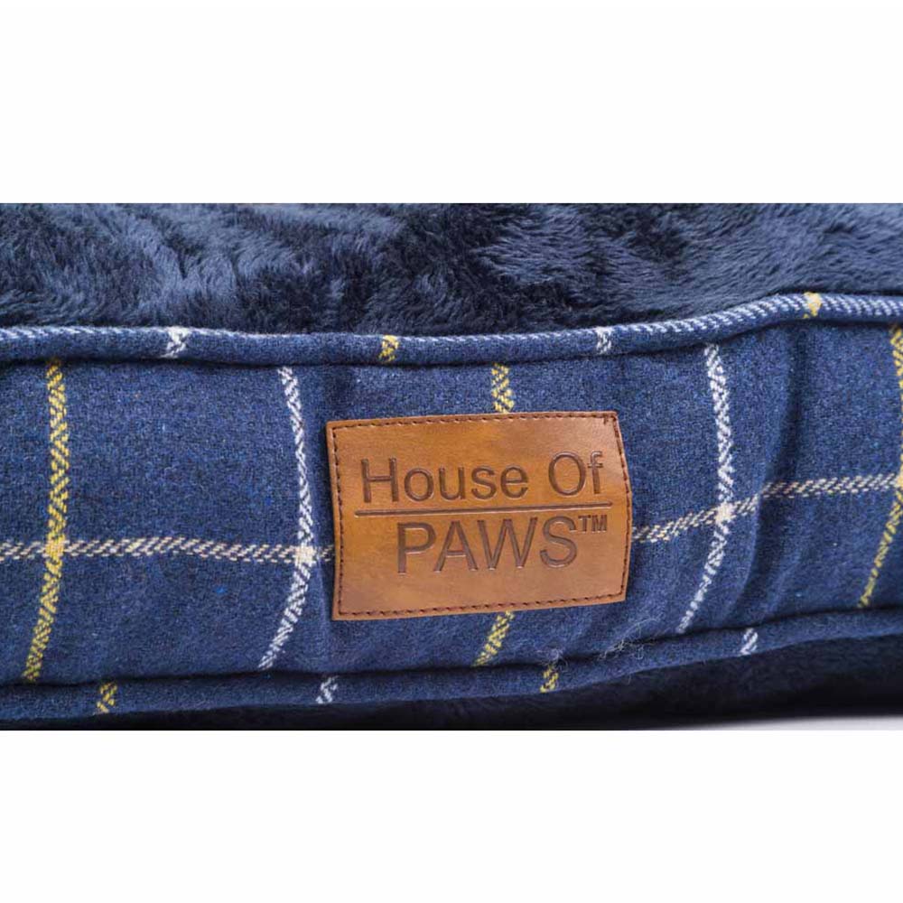 House Of Paws Navy Check Tweed Boxed Duvet Dog Bed Medium Image 4