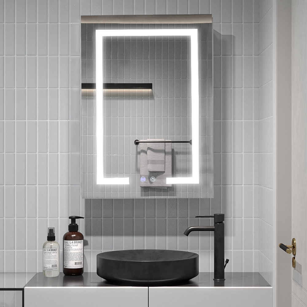 Living and Home White Minimalist Design LED Mirror Bathroom Cabinet Image 5