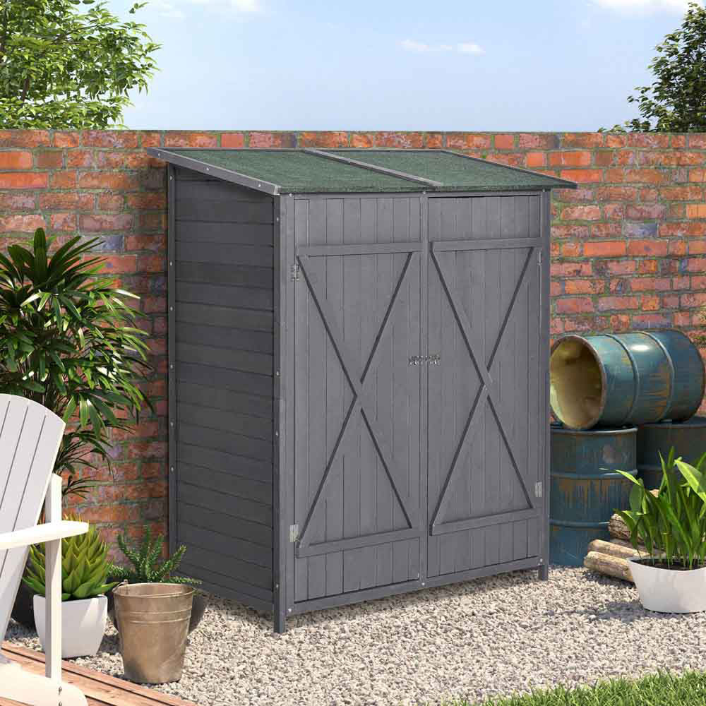Outsunny 4.5 x 2.3ft Dark Grey Double Door Tool Shed Image 2