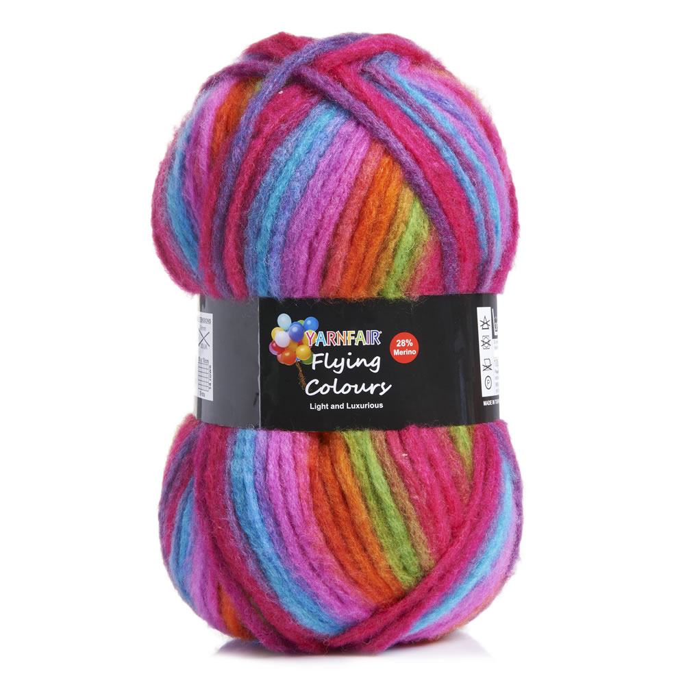 Yarnfair Flying Colours Acrylic and Wool Yarn Shocking Pink/Lime/Purple 100g Image