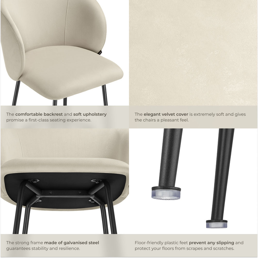 tectake Luana Cream and Black Velvet Look Padded Bar Stool Set of 4 Image 6