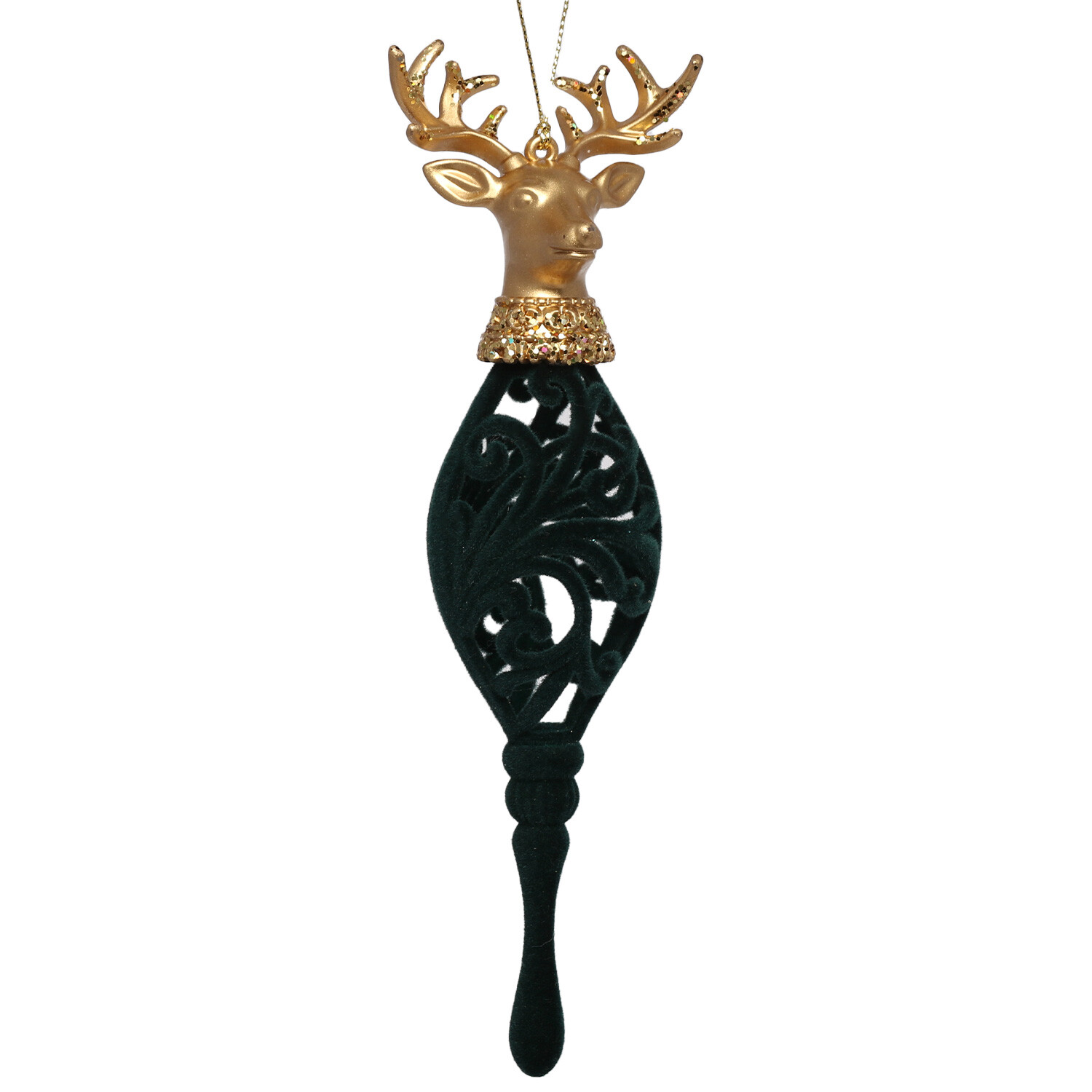 Royal Emerald Green Flocked Stag Bauble Image 1