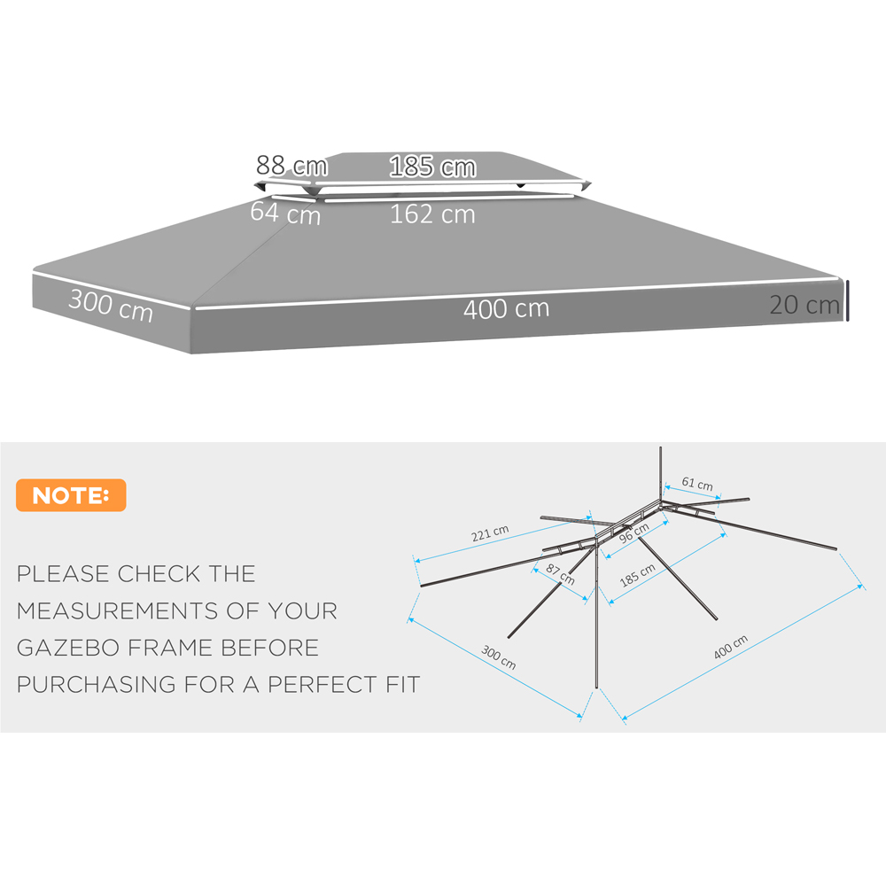 Outsunny 3 x 4m Light Grey Replacement Gazebo Canopy Image 7