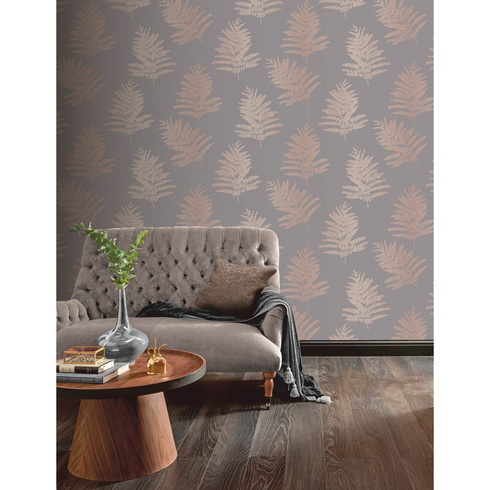 Arthouse Fern Light Charcoal and Rose Gold Wallpaper Image 3