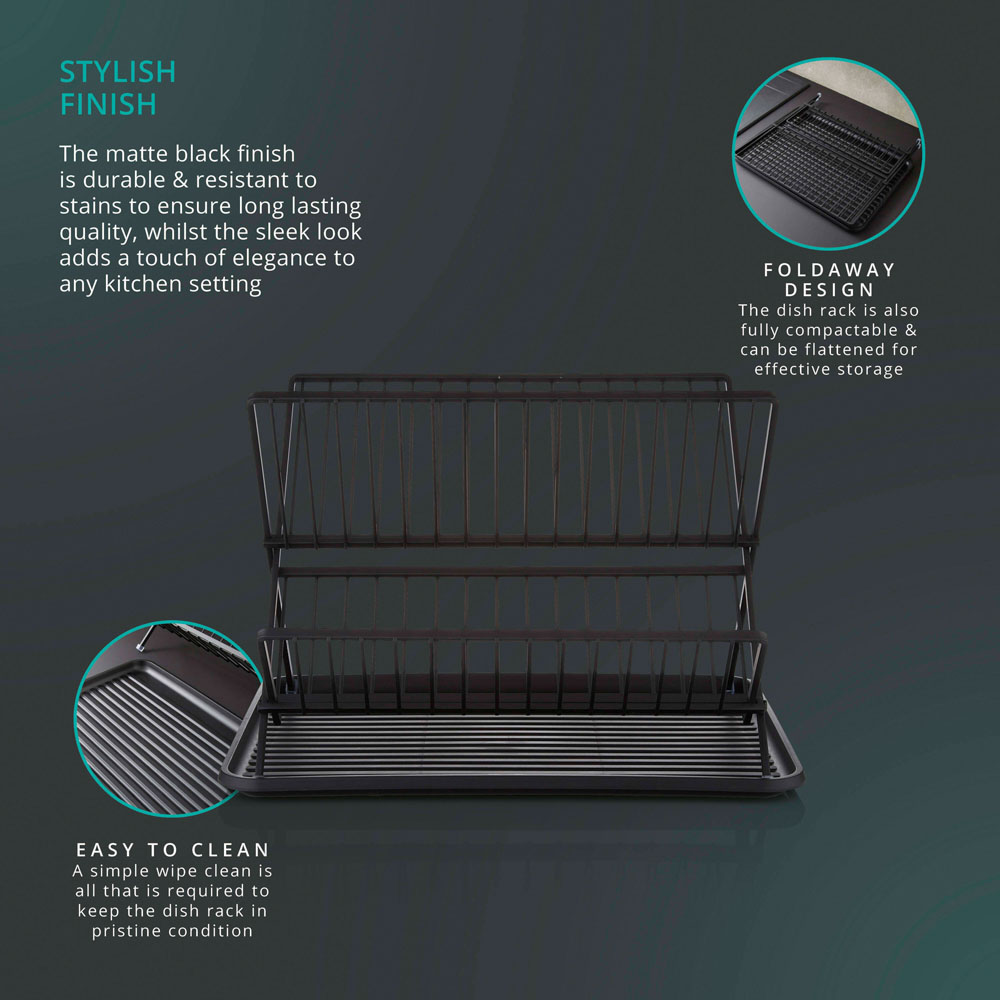 Swan Stealth 2-Tier Black 15 Plate Collapsible Dish Rack Image 6