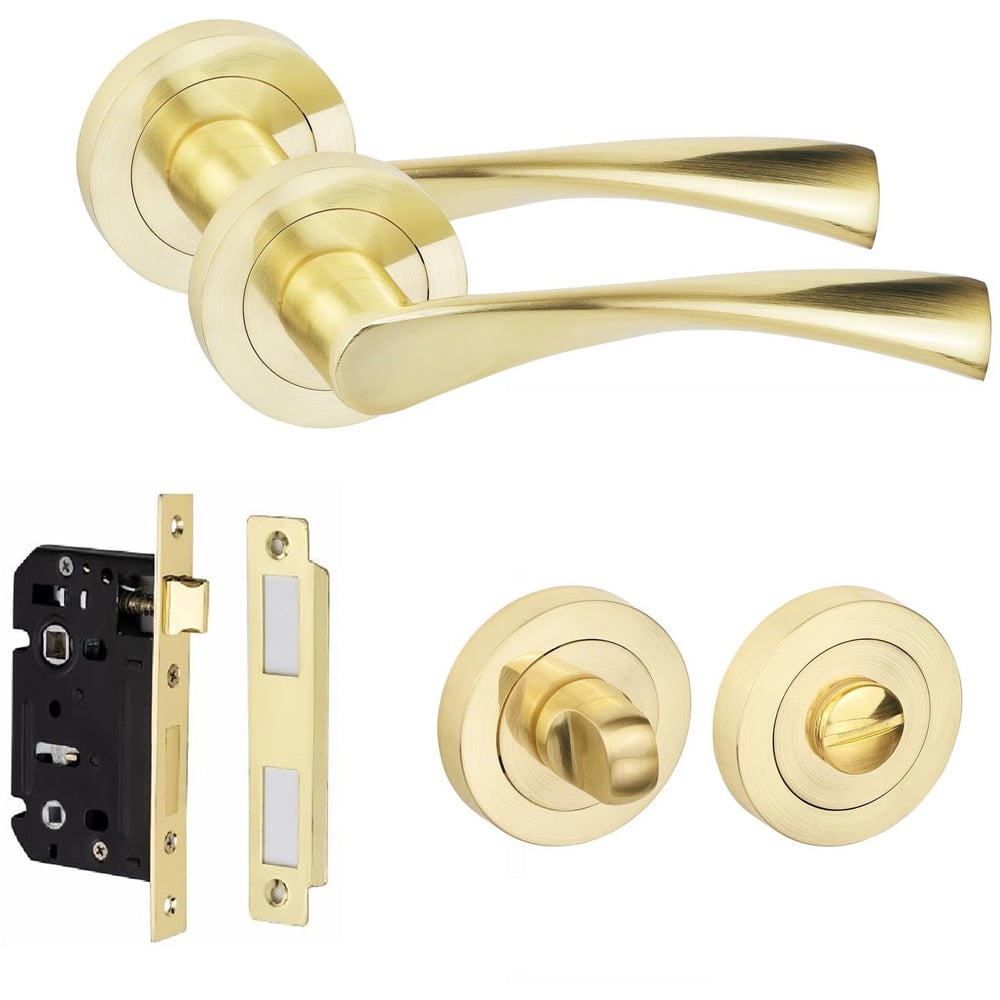 Golden Grace Satin Brass Astrid Door Handle with Thumbturn and Mortise Lock Image 1