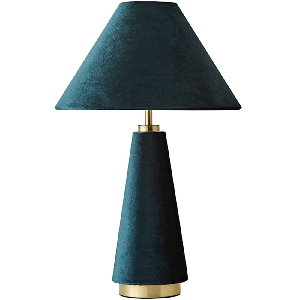 ValueLights Martha Conical Teal Velvet Table Lamp and Bulb Image 1