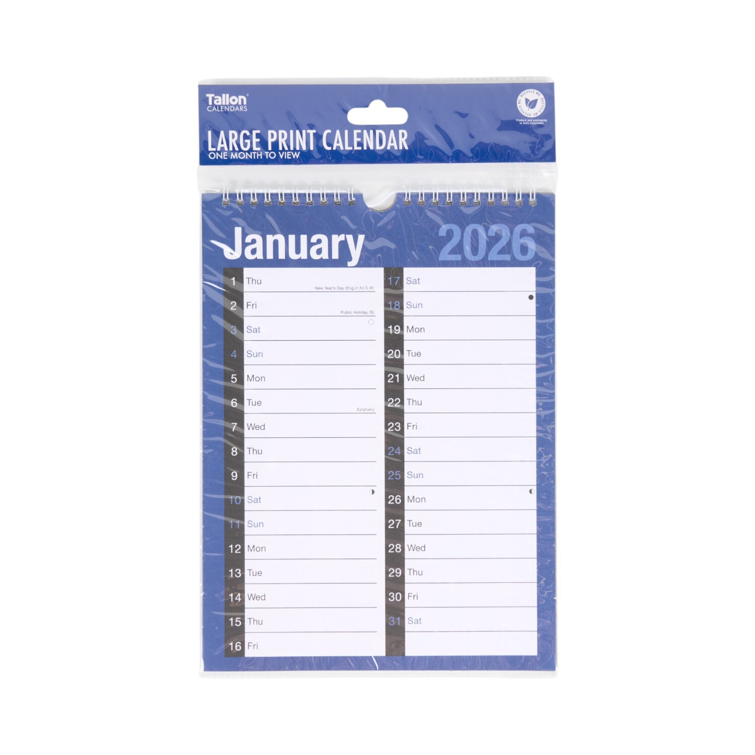2026 Large Print Calendar Navy Image 2