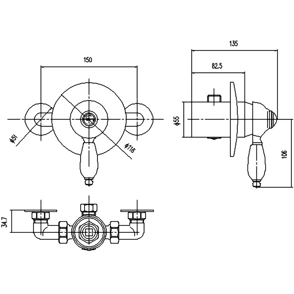 nuie Chrome Manual Shower Valve Image 3