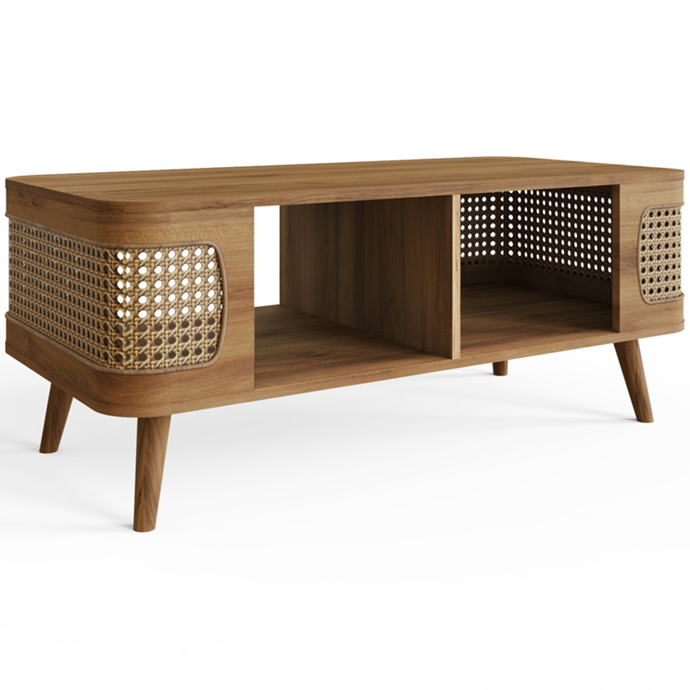 GFW Sorrel 2 Shelf Oak Rattan Coffee Table Image 2