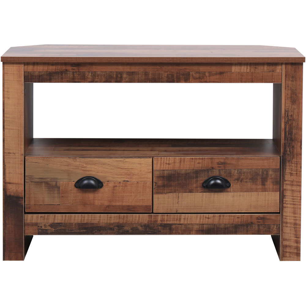 FurnitureHMD 2 Drawer Single Shelf Industrial Style Wooden Corner TV Unit Image 2