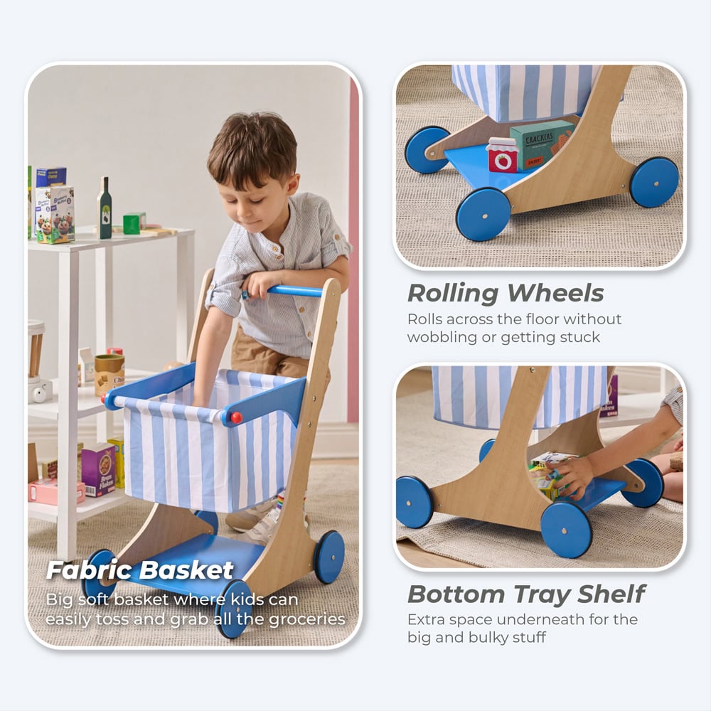 Teamson Kids Little Helper Mr Fresh Blue Shopping Cart with Groceries Image 6