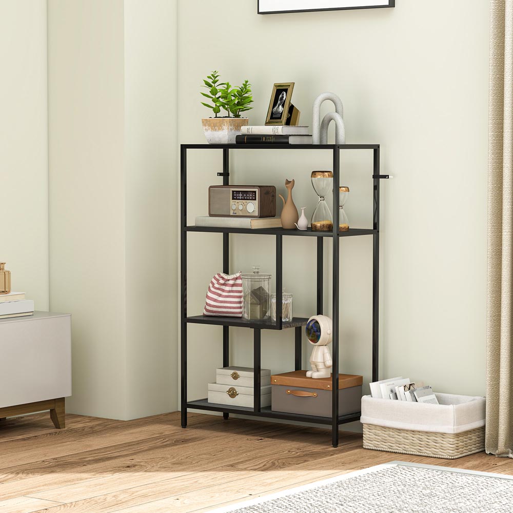HOMCOM 4 Shelf Charcoal Grey Industrial Bookshelf Image 5