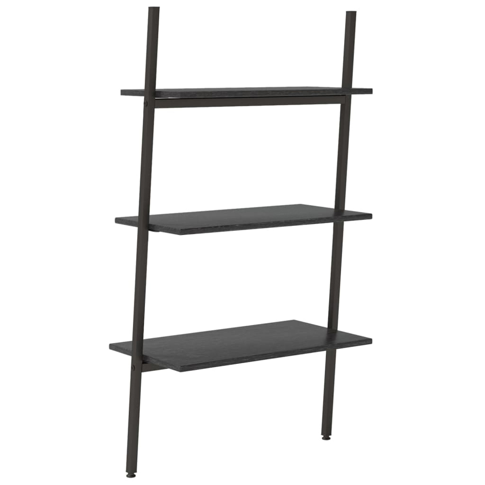 vidaXL 3 Shelf Black Wood and Steel Leaning Bookcase Image 2