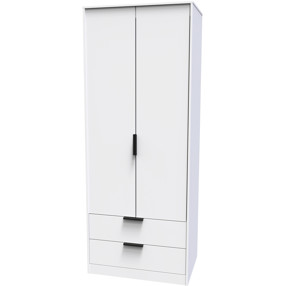Crowndale Hong Kong 2 Door 2 Drawer Matt White Tall Wardrobe Ready Assembled Image 2