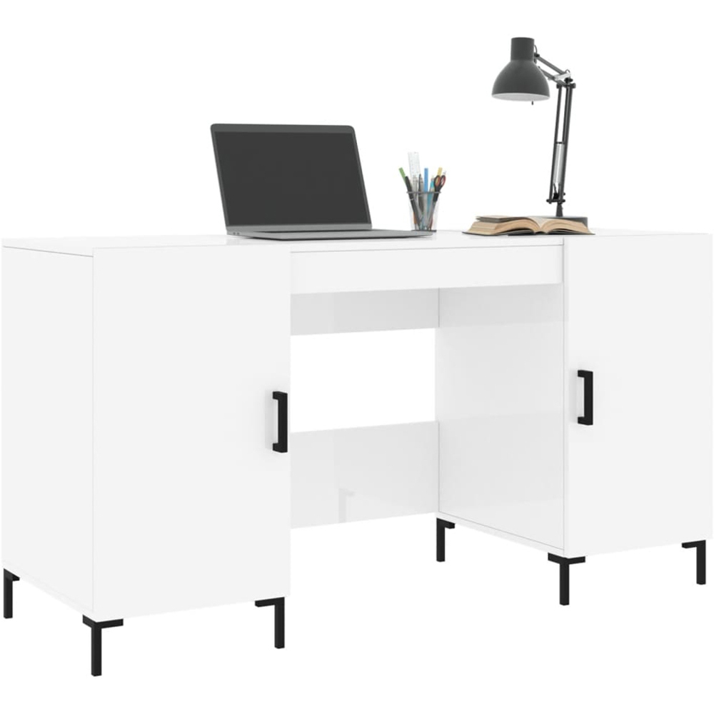 vidaXL 2 Door Computer Desk High Gloss White Image 3