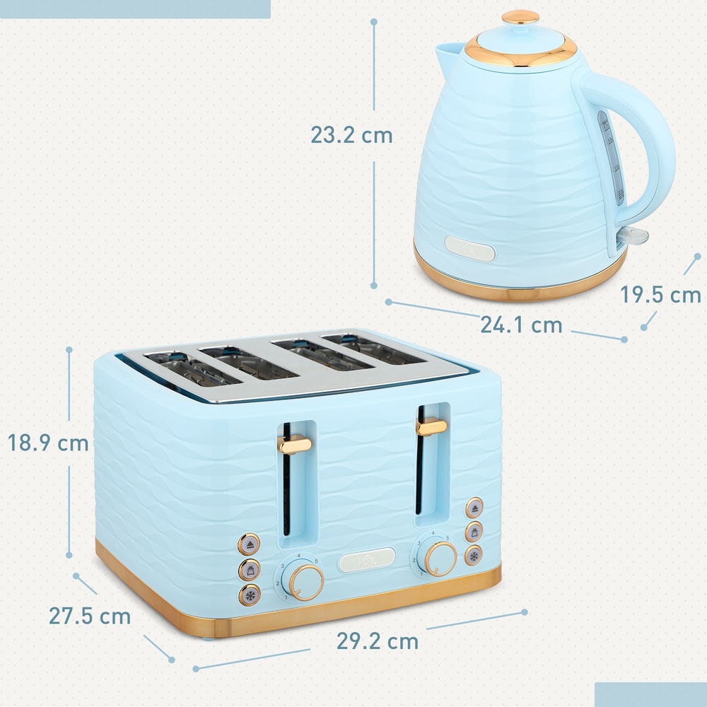 HOMCOM 800-162V72LB Light Blue 1.7L Kettle and 4 Slice Toaster Set Image 9
