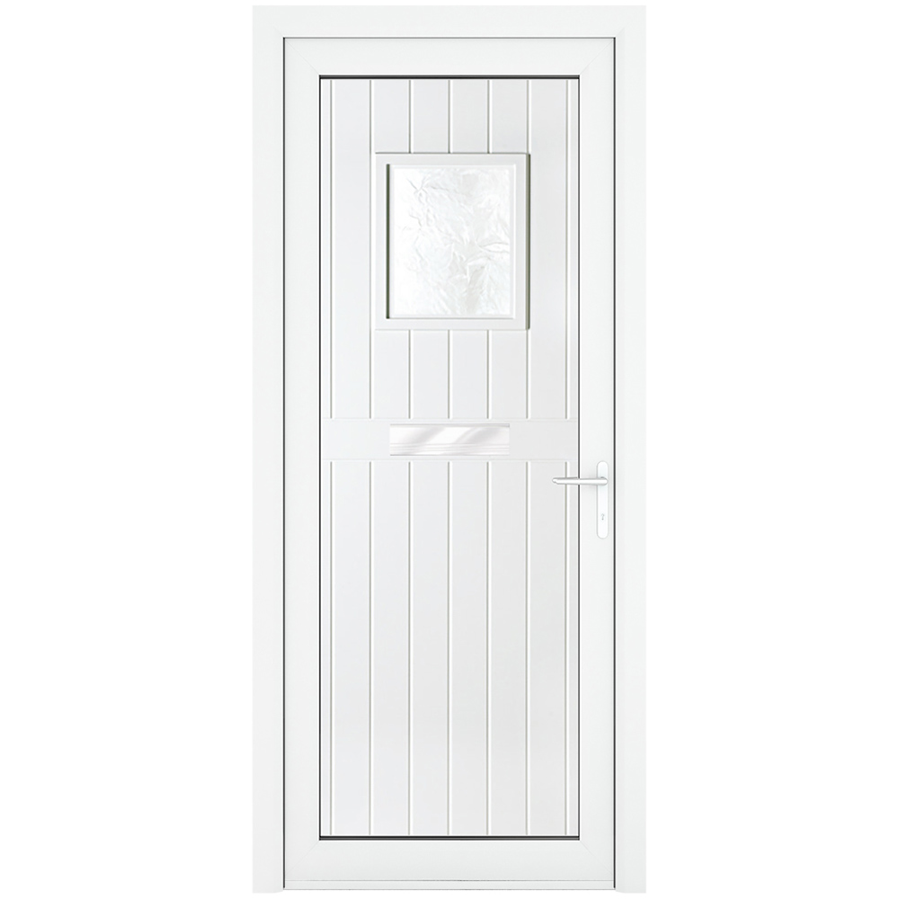 Crystal uPVC Front Door Small square glass Chatsworth White Left Hand Obscure Glass 920x2090mm Image 1