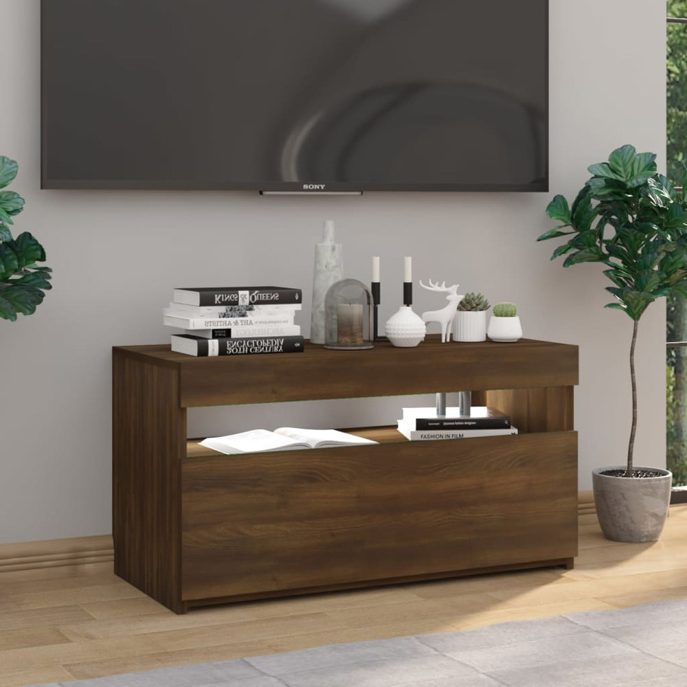 vidaXL Single Flap Door Single Open Shelf Brown Oak TV Cabinet with LED Light Image 4