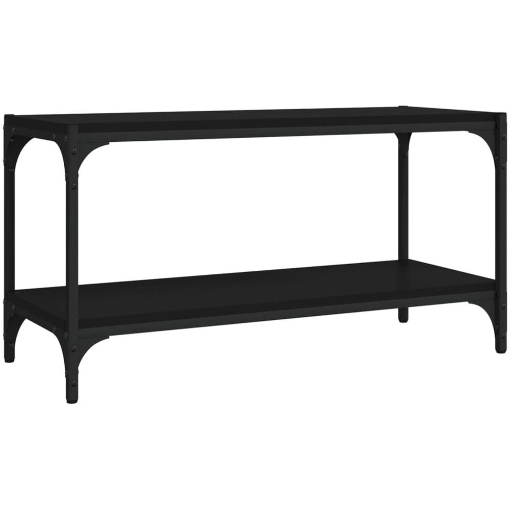 vidaXL Single Shelf Black Wood and Steel Image 2