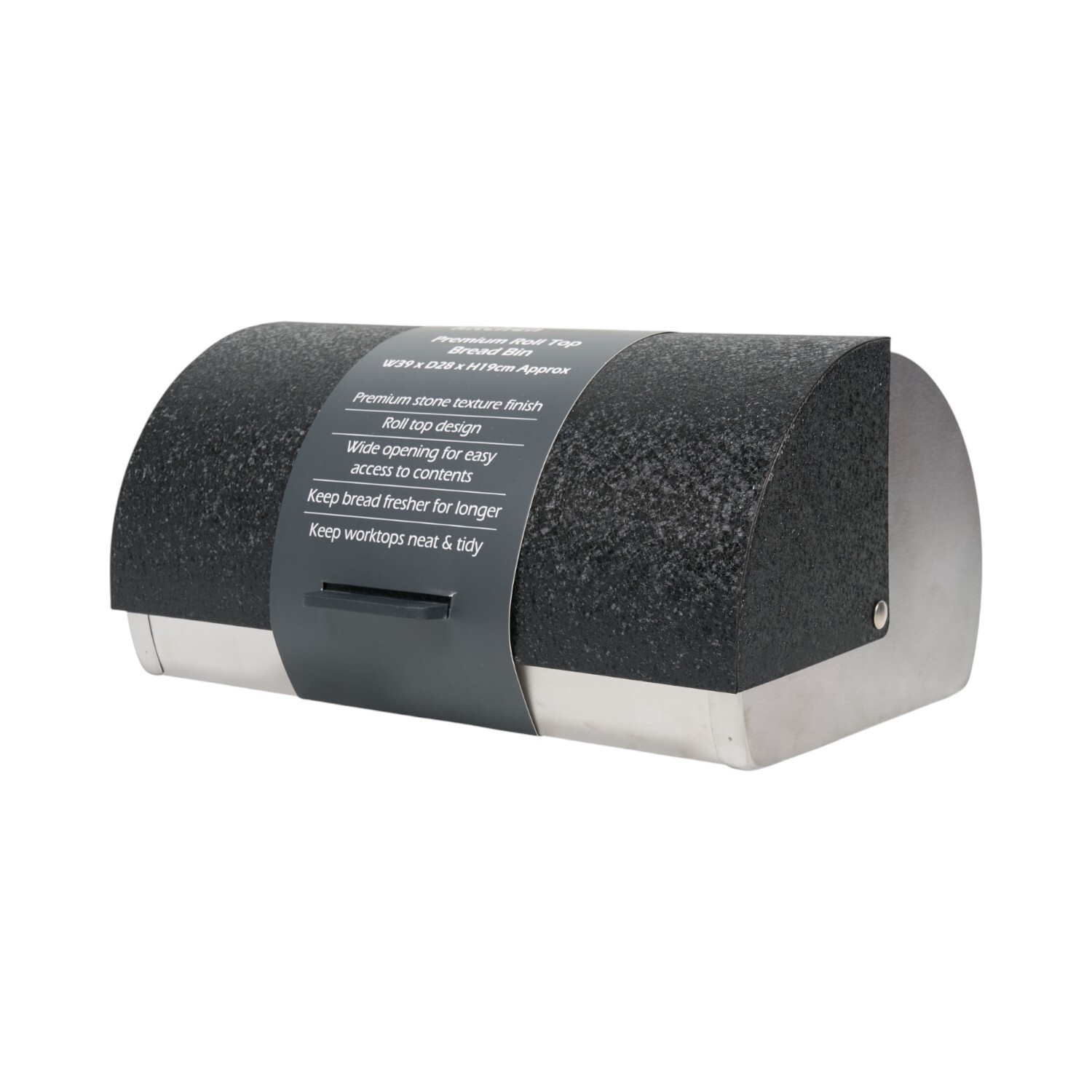 Black and Silver Roll Top Bread Bin Image 2