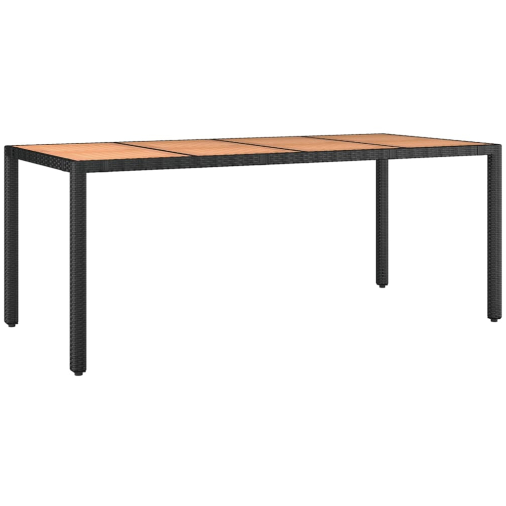 vidaXL 6 Seater Black Polyrattan and Solid Wood Acacia Tabletop Garden Table Image 2