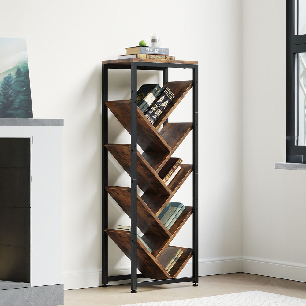 Living and Home 9 Shelf Black and Dark Wood Freestanding Tree Bookcase Image 7