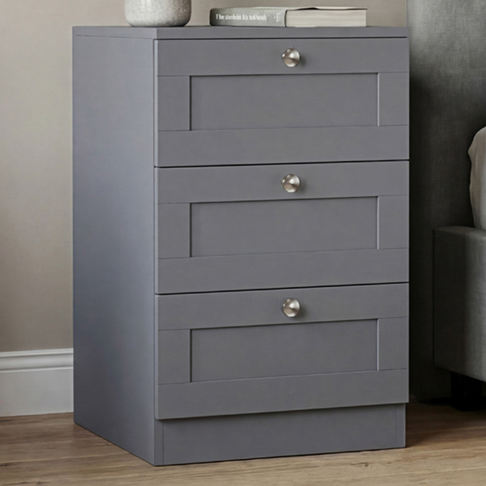 VIDA DESIGNS Altino 3 Drawer Grey Shaker-Style Bedside Chest Image 1