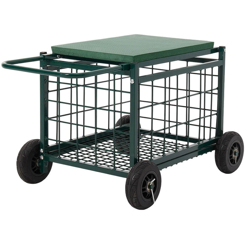 Living and Home Green Garden Work Seat Cart with Storage Image 1