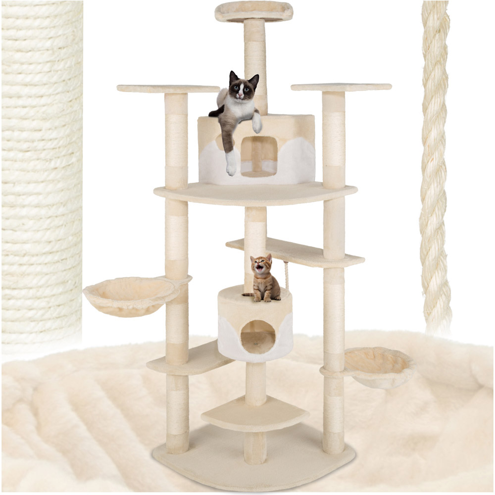 tectake Fippi Beige and White Cat Tree with Scratching Posts 201cm Image 2