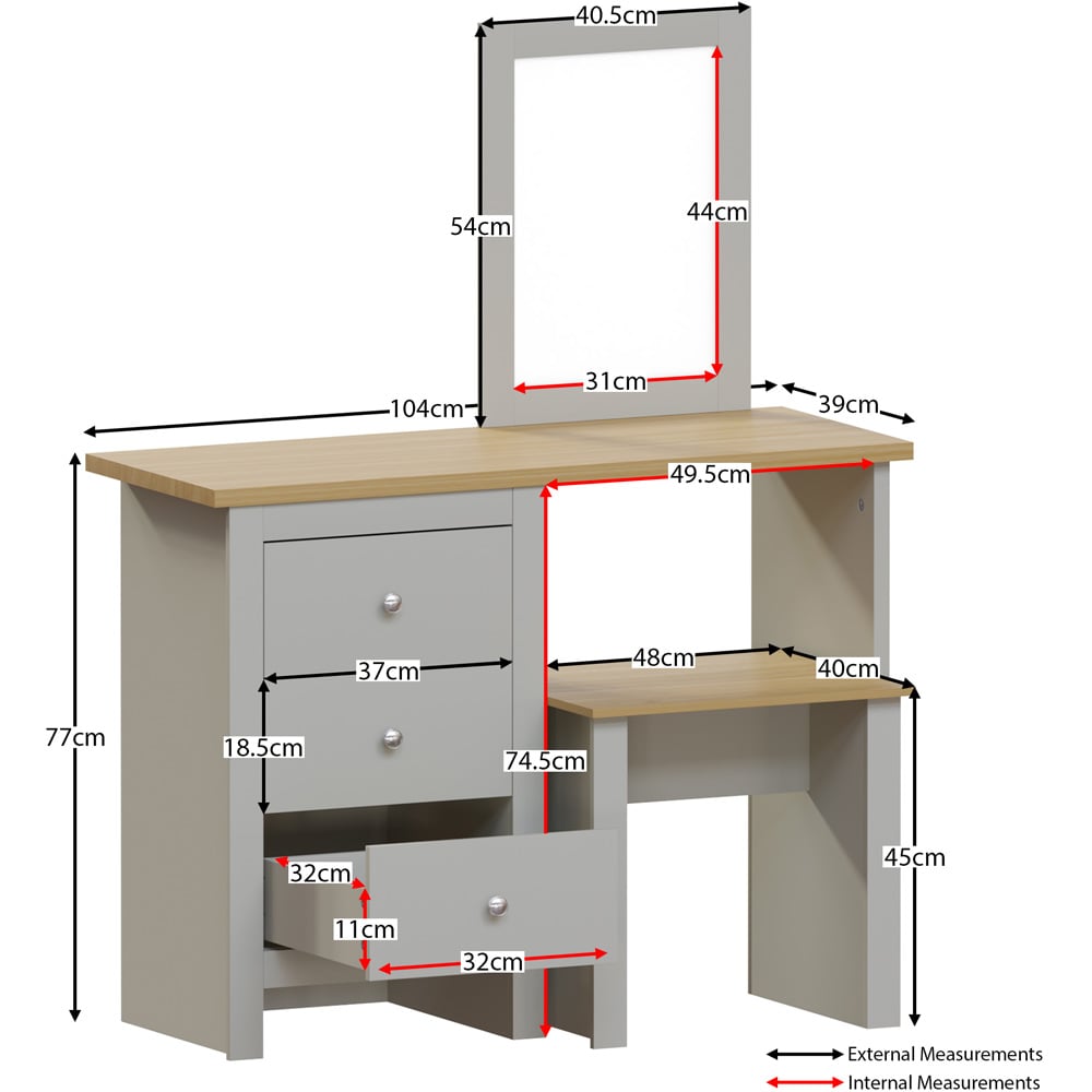 Vida Designs Arlington Grey Dressing Table Set Image 7