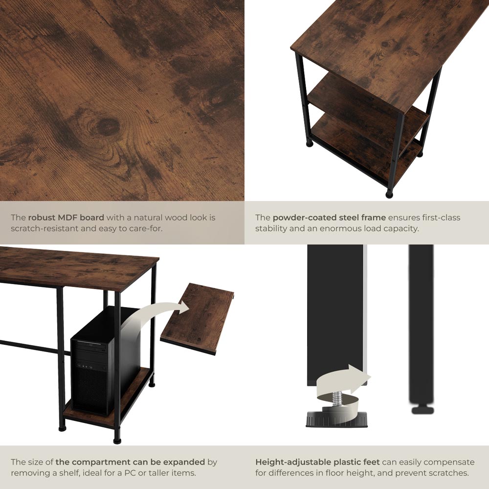 tectake 4 Shelf Industrial Dark Wood Desk Image 4