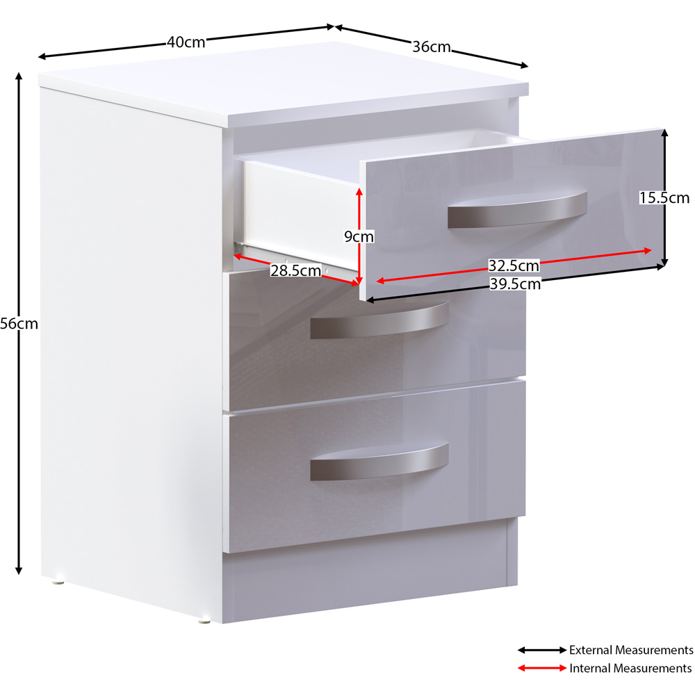 Vida Designs Hulio 3 Drawer White Bedside Table Image 8