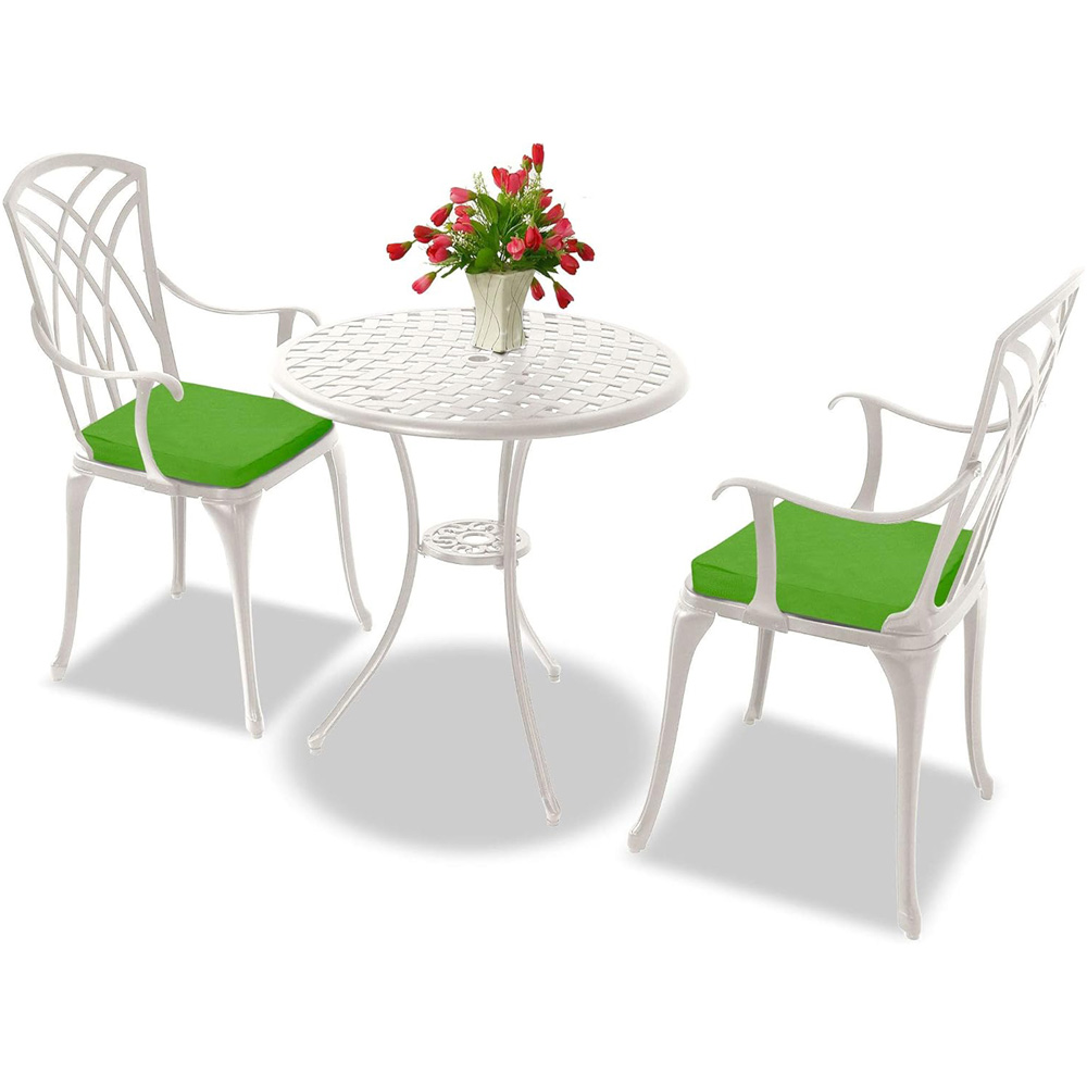 Centurion Oshowa 2 Seater White and Green Cast Aluminium Garden Bistro Set with Cushions Image 3