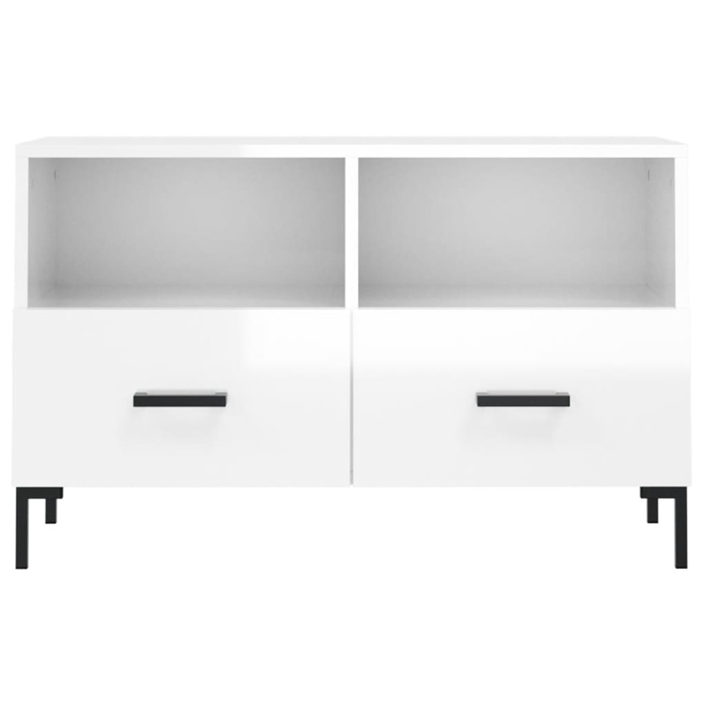 vidaXL 2 Drawer 2 Shelf High Gloss White TV Cabinet Image 5