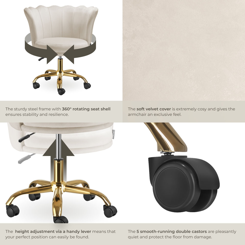 Tectake Stella Cream Soft Velvet Tulip Seat Desk Chair Image 5