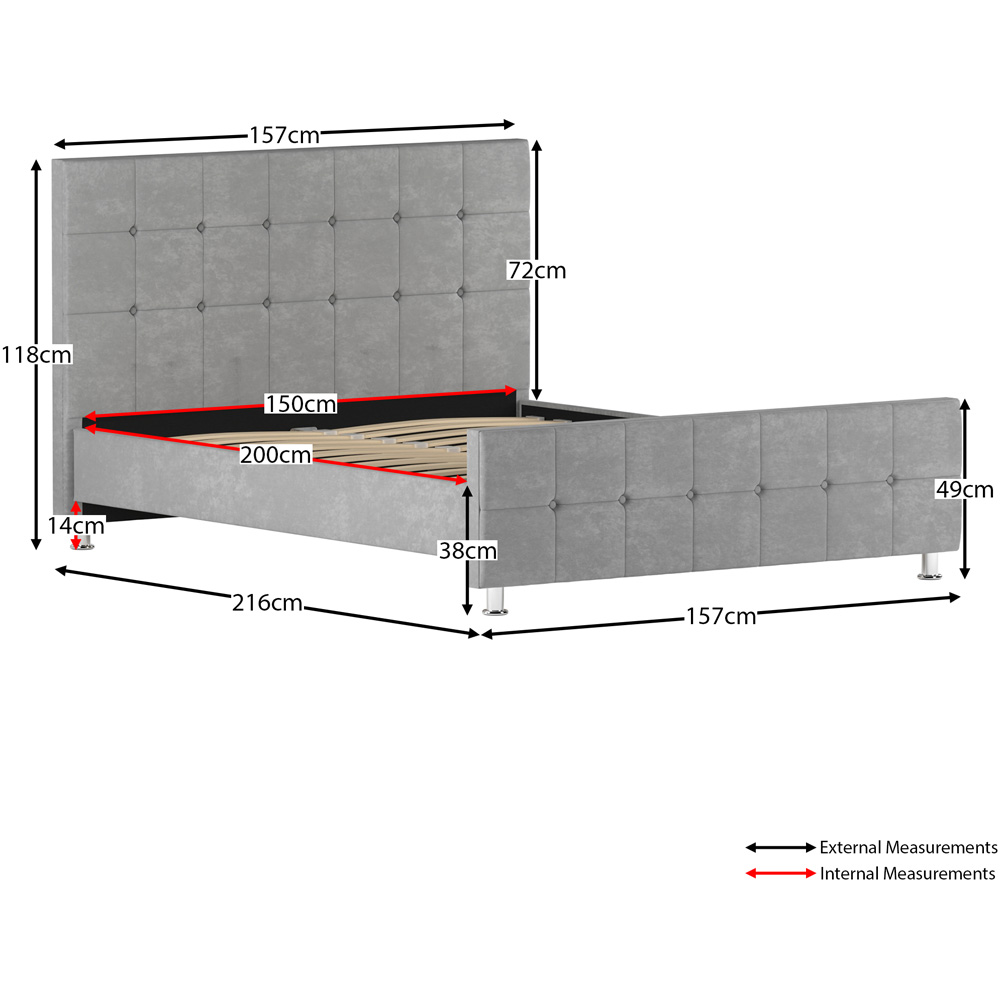 Vida Designs Valentina King Size Light Grey Velvet Bed Frame Image 9