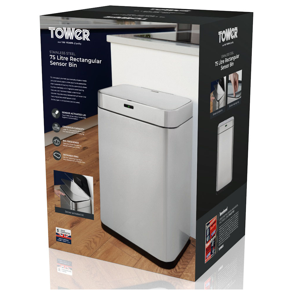 Tower Matte Rectangular Sensor Bin 75L Image 9