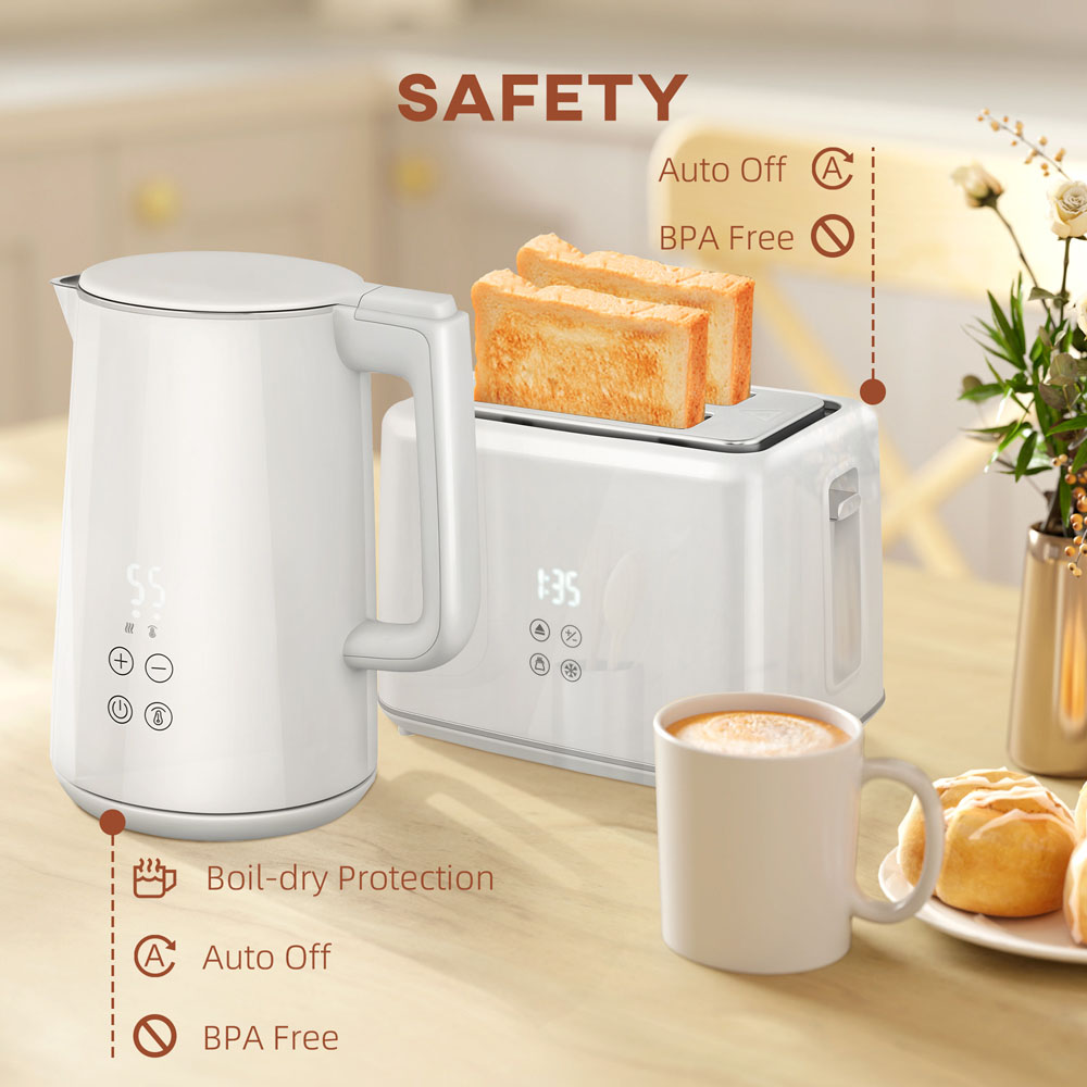 HOMCOM 800-211V70CW White 1.5L Fast Boil Electric Kettle 3000W and 2 Slice Toaster Set Image 7