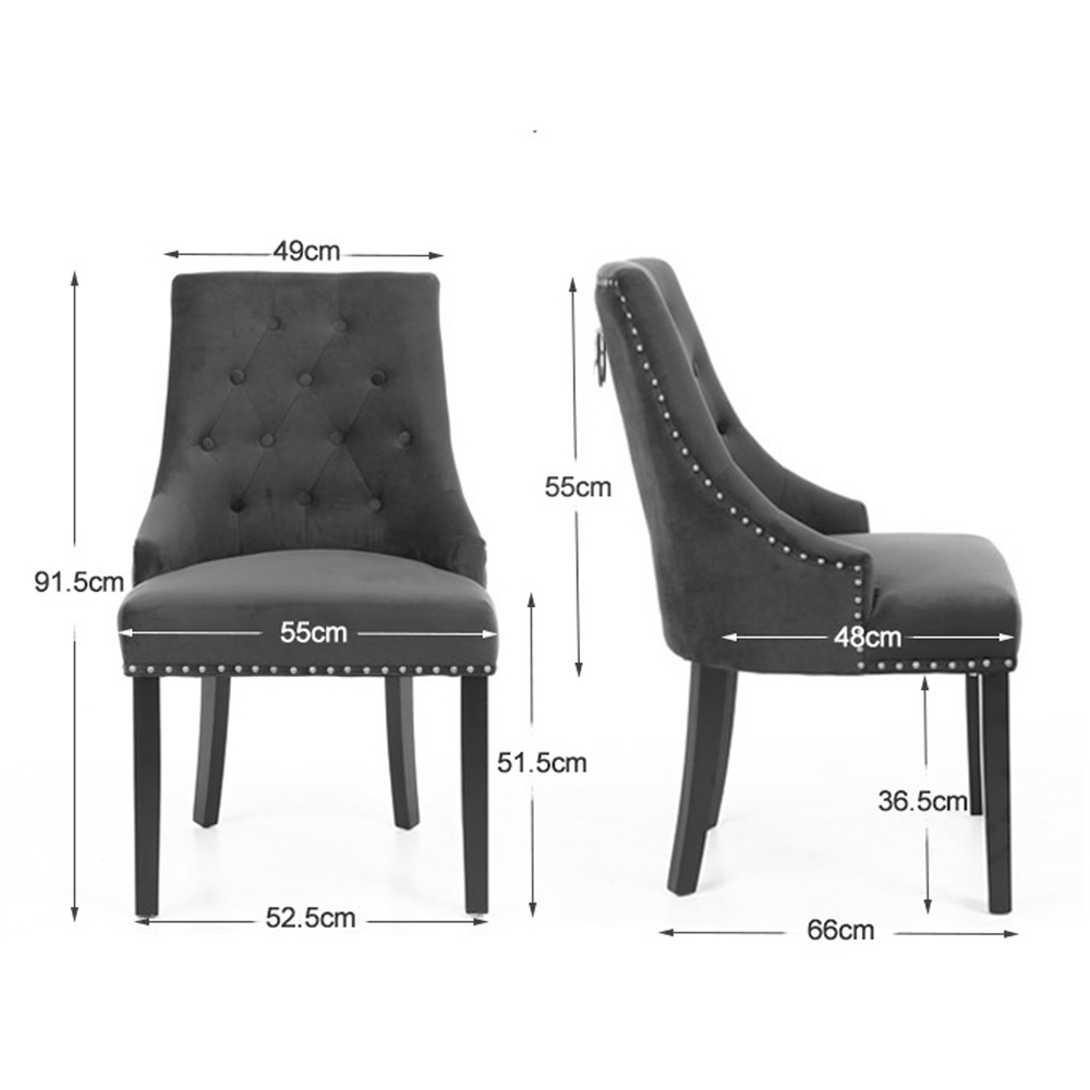 Neo Set of 2 Grey Studded Velvet Dining Chair Image 9