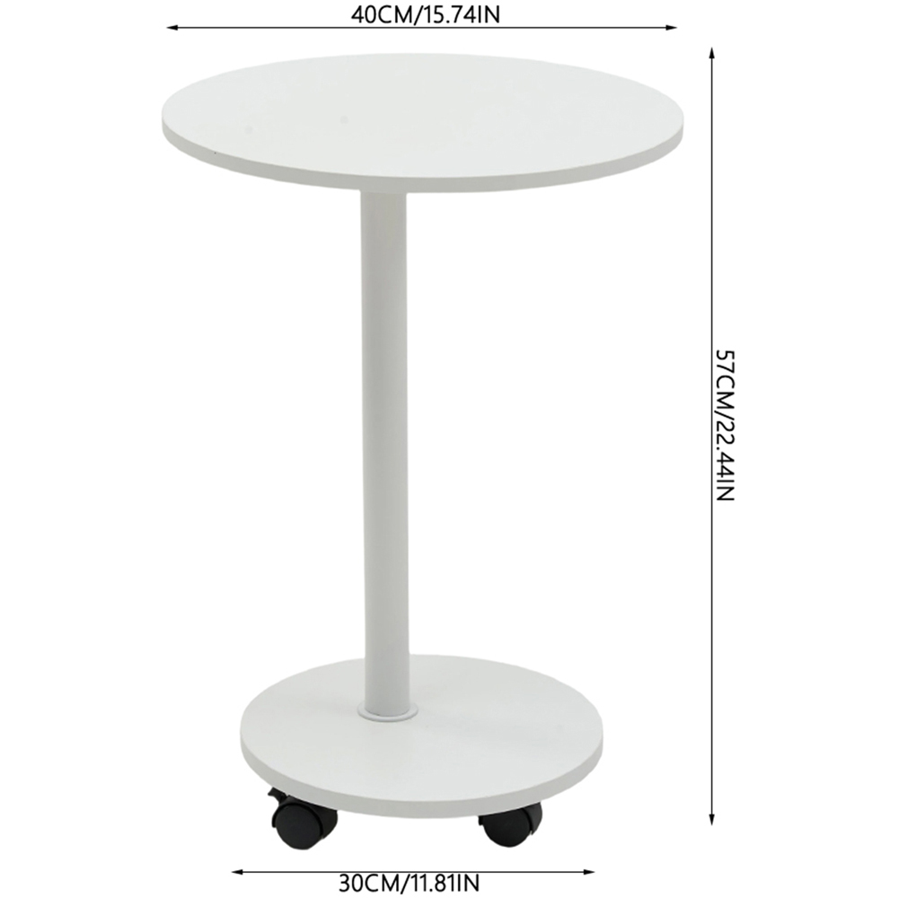 Living and Home White Round Side Table with Lockable Castors Image 9