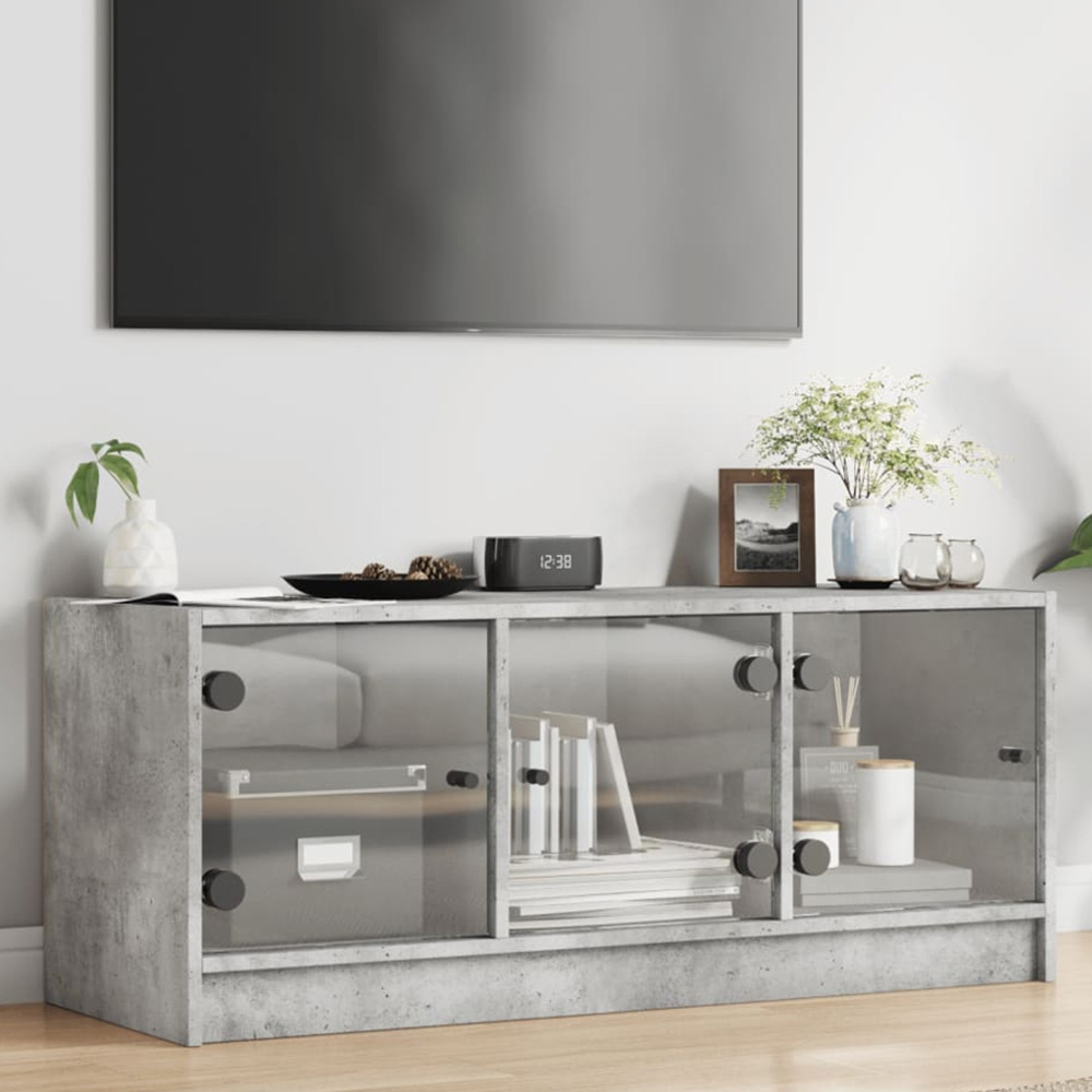 vidaXL 3 Glass Door Concrete Grey TV Cabinet Image 1