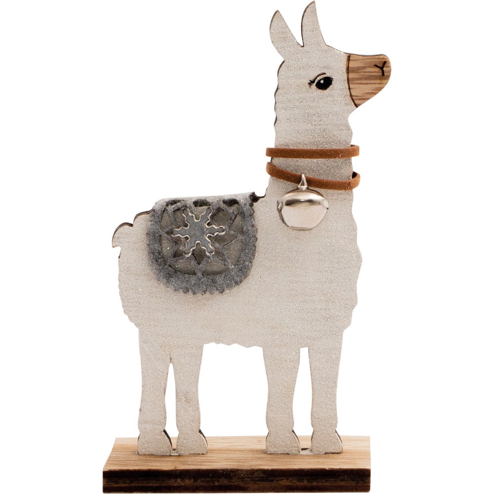 St Helens White Standing Wooden Alpaca Ornament Image 1