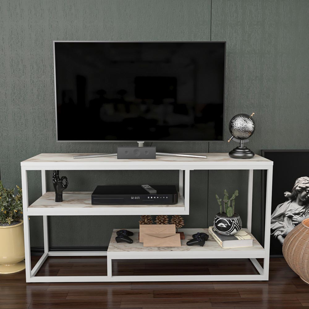 Decorotika Lorin 3 Shelf White Marble TV Unit Image 4