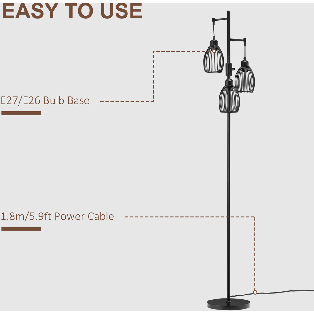 Portland Black 3 Light Industrial Floor Lamp Image 5