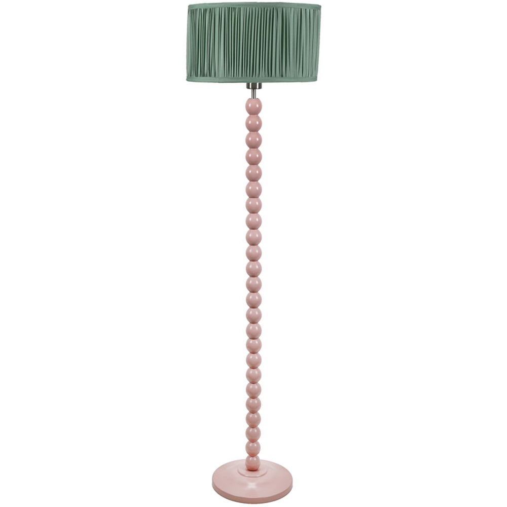 ValueLights Bobbins Ruched Pleated Green Drum Shade Painted Rose LED Floor Lamp Image 1