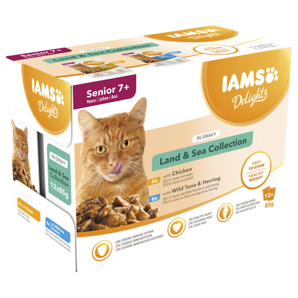 IAMS Delights Senior Land and Sea Collection in Gravy Cat Food 12 x 85g Image 2