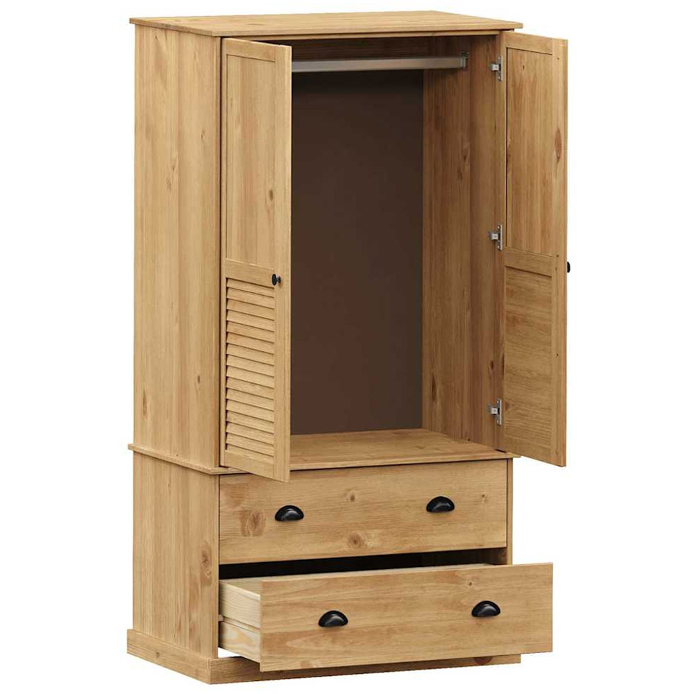 vidaXL Vigo 2 Door 2 Drawer Brown Solid Wood Pine Wardrobe Image 5